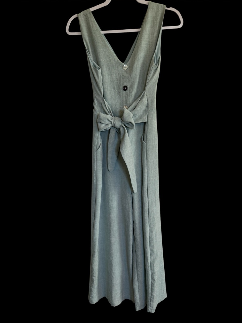 Beautiful Dave & DANI Sleeveless Sage Green V-Neck Maxi Jumpsuit with Front Tie